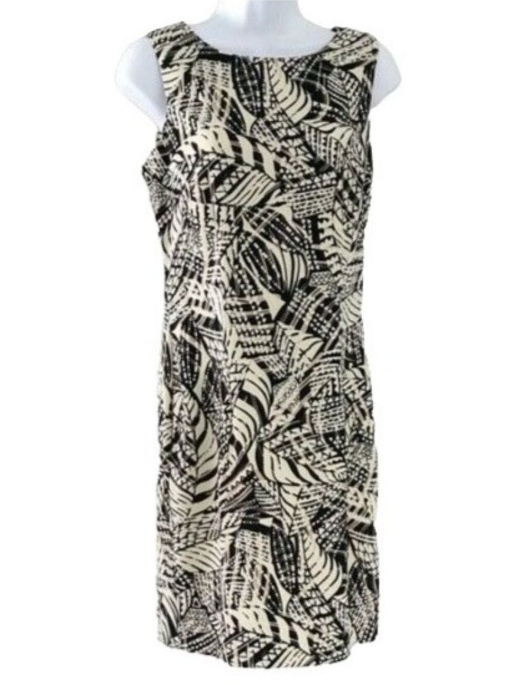 Dress Barn Women Career Dress Brown Cream Size 4 Palm Leavees Sleeveless Sheath